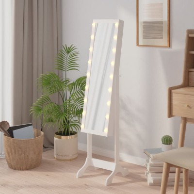 vidaXL Oglindă de sine stătătoare cu LED, alb, 34x37x146 cm foto