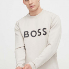 BOSS Green bluză bărbați, culoarea bej, cu imprimeu 50504748