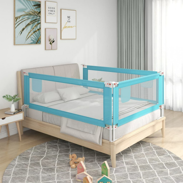 Balustrada de protectie pat copii, albastru, 150x25 cm, textil GartenMobel Dekor