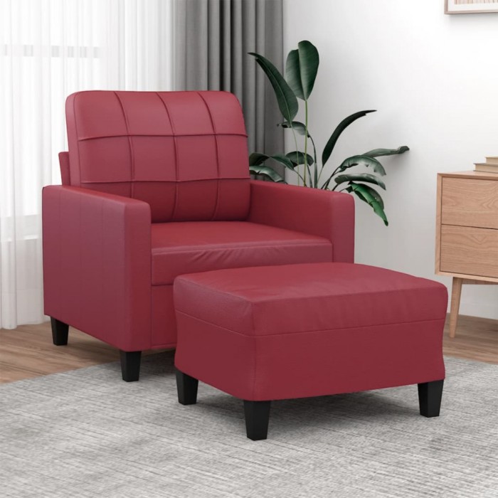 vidaXL Fotoliu canapea cu taburet, roșu vin, 60 cm, piele ecologică 3201012