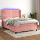 Cumpara ieftin Pat cu arcuri, cu saltea și LED, roz, 140x190 cm catifea