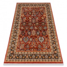 Covor L&acirc;nă KESHAN franjuri, Ornament, cadru oriental 7573/53577 vin roșu / albastru inchis, 250x340 cm