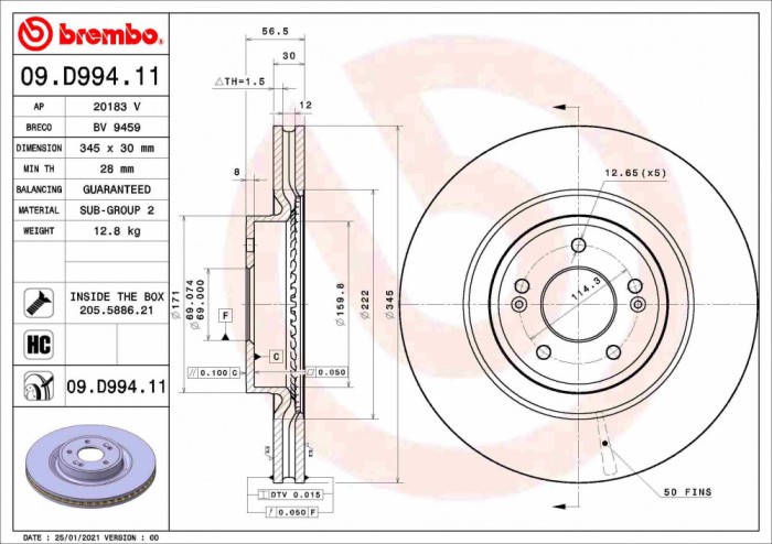 BREMBO 09.D994.11 PRIME LINE - UV Coated Disc frana