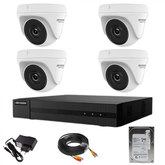 Sistem supraveghere Hikvision seria HiWatch 4 camere 2MP IR 20M DVR 4 canale cu accesorii HDD 500GB SafetyGuard Surveillance