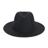 Palarie neagra cu bor lat si aplicatii decorative stralucitoare