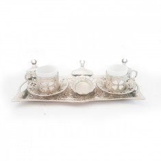 Set cafea turcesc Sena, cu desene fluture, 11 piese, culoare argintiu foto