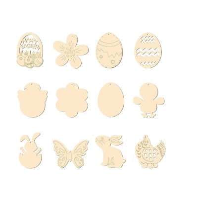 Set 45 ornamente pentru Paste, lemn, bej foto