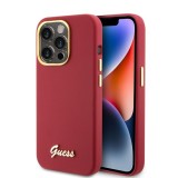 Husa pentru iPhone 15 Pro - Guess Silicone Script Metal Logo &amp; Frame (GUHCP15LSMBSLM) - Red