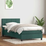 VidaXL Pat box spring cu saltea, verde &icirc;nchis, 80x220 cm, catifea