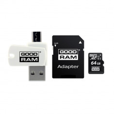 Card de Memorie MicroSD GoodRam 64 GB, Clasa 10, Viteza citire 100MB/s, Cititor Card (MicroUSB), Adaptor SD foto