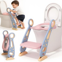 Reductor WC pentru Copii cu Scarita, Linomag&reg;, Plabil, Reglabil pe Inaltime, Colac Moale, 42.6 x 55 x 41.5 cm, Purple / Rose