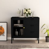 Servantă, negru, 75x35x70 cm, oțel și sticlă securizată