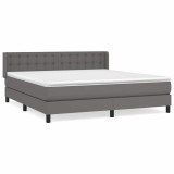 Cumpara ieftin Pat box spring cu saltea, gri, 160x200 cm, piele ecologica