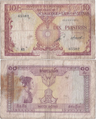 1953, 10 piastres (P-102) - Indochina Franceză foto