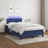 VidaXL Pat cu arcuri, saltea și LED, albastru, 120x200 cm, textil 3132987