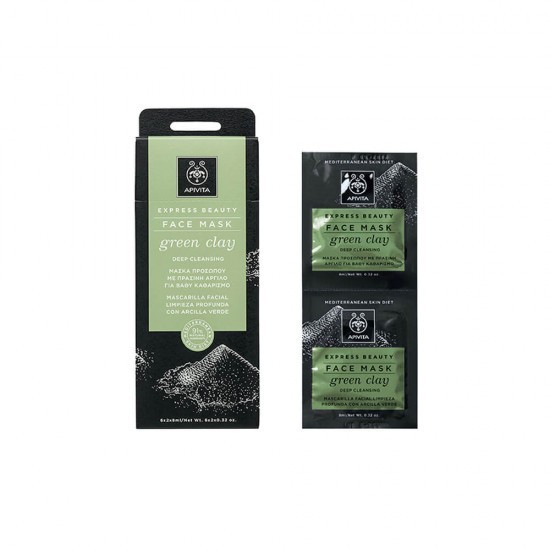 Mască facială de curățare profundă APIVITA Express Beauty cu argilă verde 2x8ml