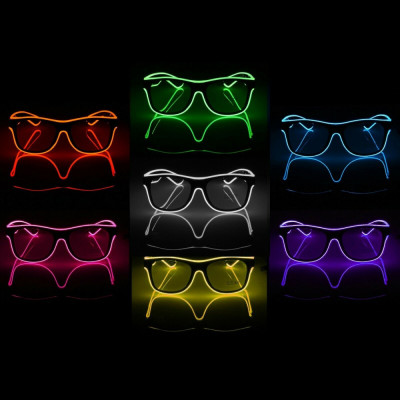 Ochelari luminosi cu fir el wire, iluminare 3 moduri, diverse culori, invertor culoare albastru MultiMark GlobalProd foto