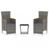Set mobilier de gradina cu perne, 3 piese, gri, poliratan