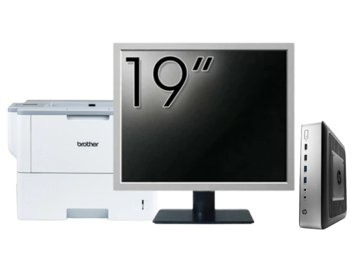 Pachet PC Second Hand HP T730 Thin Client, AMD RX-427BB 2.70-3.60GHz, 8GB DDR3, 32GB SSD Flash + Monitor 19&amp;quot; &amp; Imprimanta Brother HL-L6300DW NewT