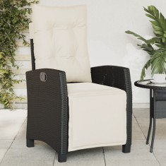 vidaXL Scaun de grădină rabatabil cu suport picioare, negru, poliratan 365232