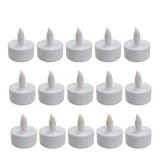 Cumpara ieftin Set 15 lumanari decorative LED albe 4.1 x 3.9 cm, iluminare galbena, efect de flacara, 45 baterii LR41 AG3 incluse, pentru decor mese, petreceri si sa