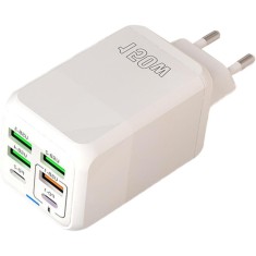 Incarcator Multifunctional, Flippy&reg;, 6 Porturi (2 x PD Type C + 4 USB), 150 W, 5V, 2.4A, Incarcare Rapida, 4.4 x 4.4 x 11 cm, Alb