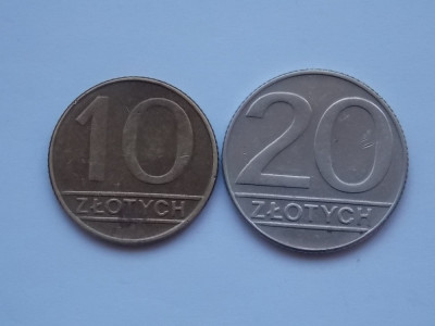 LOT 2 MONEDE DIFERITE POLONIA-10,20 ZLOTY 1989 foto