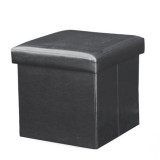 Cumpara ieftin Taburet pliabil piele ecologica neagra Tela 40x40x37 cm