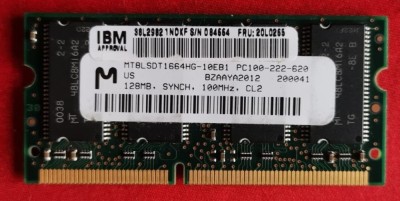 ram rami laptop Memorie Micron MT8LSDT1664HG-10EB1 128MB SO-DIMM 144-pin SD-RAM PC-100 CL2 &amp;#039;&amp;#039; SODIMM 128 MB ; Pins 144 Pin ; foto