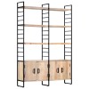 Biblioteca Gossi lemn masiv mango, 124x30x180 cm, 4 rafturi, stil industrial, maro/gri/negru/alb
