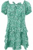 Rochie de vara pentru femei si domnisoare, scurta, talie elastica, fermoar lateral, maneca scurta, snur, culoare verde cu imprimeu floral, poliester,, Oem