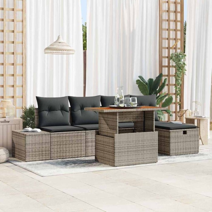 vidaXL Set de canapele pentru grădină 6 pcs Gri poliratan