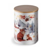 Borcan Craciun lemn ceramica multicolora in cutie cadou &Oslash; 10 cm x 14,5 H