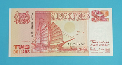 Singapore 2 Dollars 1991 &amp;#039;Tongkang (varianta portocaliu)&amp;#039; UNC serie: AL798753 foto