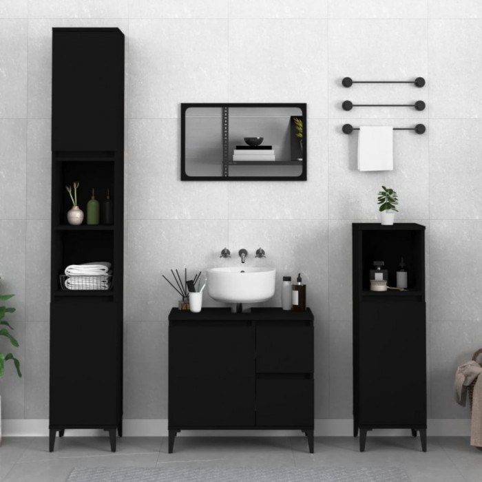 Gossi dulap de baie, negru, 65x33x60 cm, lemn prelucrat