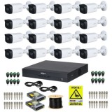 Kit supraveghere Dahua 16 camere 4K 8MP IR 40m Lentila 2.8mm, DVR 16 canale 4K 8MP WizSense, accesorii + Autocolant Rovision SafetyGuard Surveillance