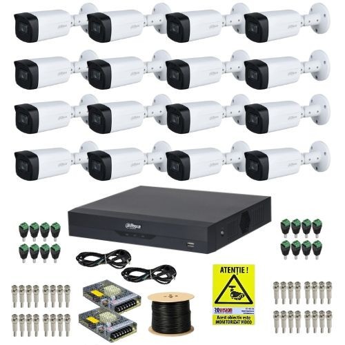 Kit supraveghere Dahua 16 camere 4K 8MP IR 40m Lentila 2.8mm, DVR 16 canale 4K 8MP WizSense, accesorii + Autocolant Rovision SafetyGuard Surveillance
