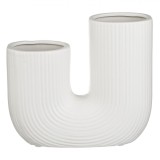 Vază Ceramică, Model Dublu, Culoare Alb, Dimensiuni 18x6x16.5 cm, Dungi Reliefate, Oem
