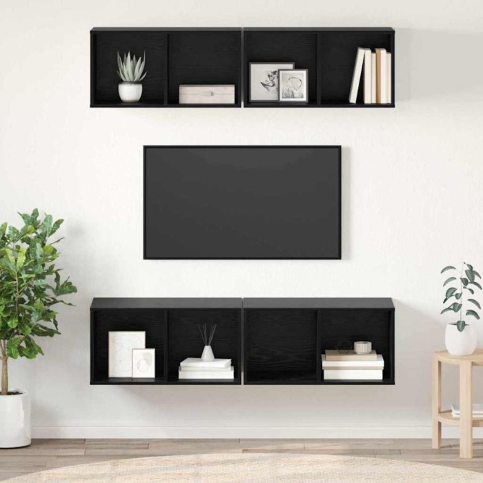 vidaXL Dulap pentru TV pe Perete 4 pcs Stejar negru 37 x 37 x 72 cm 3393532