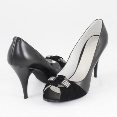 Pantofi cu toc dama piele naturala - Saccio negru - Marimea 38 foto