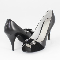 Pantofi cu toc dama piele naturala - Saccio negru - Marimea 38