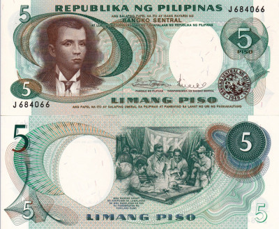 FILIPINE 5 pesos 1969 ND UNC!!! foto