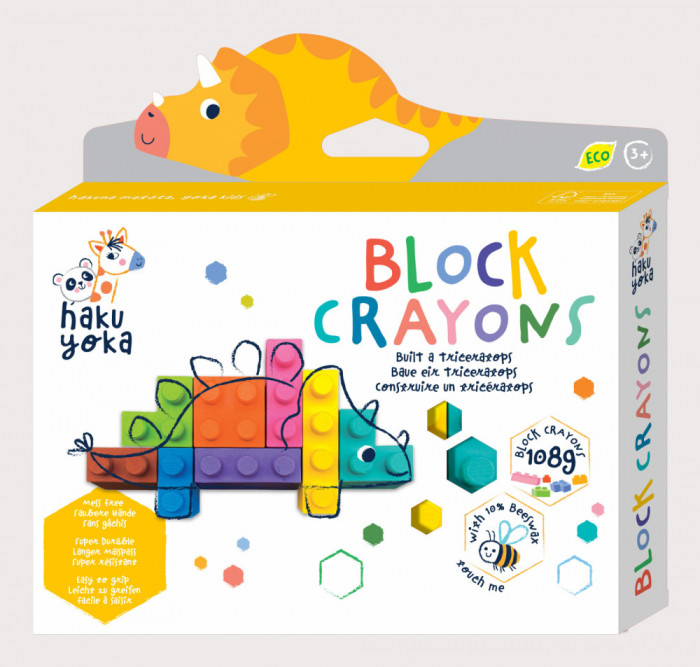 Creioane cerate interconectabile Block Crayons - Dinozaur Triceratops, Haku Yoka