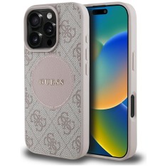 Husa iPhone 16 Pro Max Guess 4G Circle Classic Logo MagSafe, roz, GUHMP16XP4PGRSGP foto