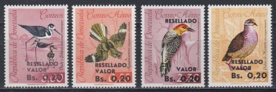 Venezuela 1965 - Păsări - Supratipar &amp;bdquo;RESELLADO VALOR&amp;rdquo; și suprataxa, Deparajate, MNH foto