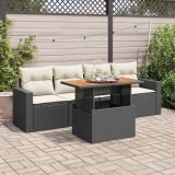 Cumpara ieftin Set mobilier de grădină cu perne, 5 piese, negru, poliratan