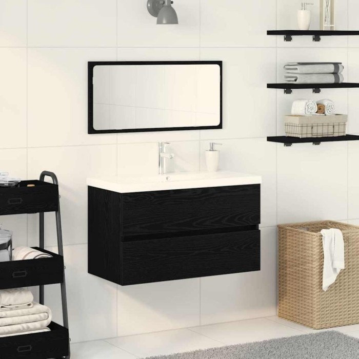 vidaXL Set de mobilier pentru baie Pe perete 3 pcs Stejar negru