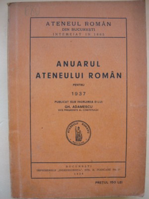 ANUARUL ATENEULUI ROMAN - 1937 foto