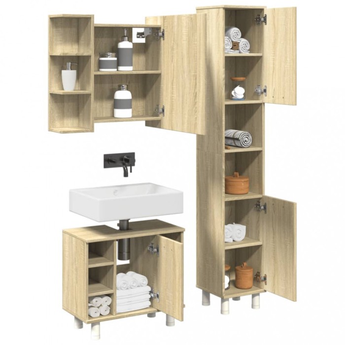 vidaXL Set mobilier de baie, 3 piese, stejar sonoma, lemn prelucrat 3324976
