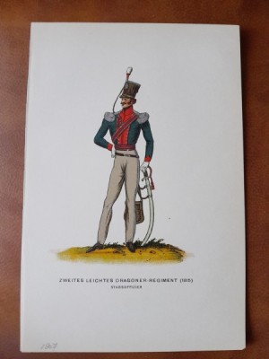 Gravura color, Ofițer de stat major Regimentul II de Dragoni (1815) foto